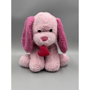Animal Pink Puppy Dog Plush W/ Heart Hanging From Mouth Stuffed Animal 12”